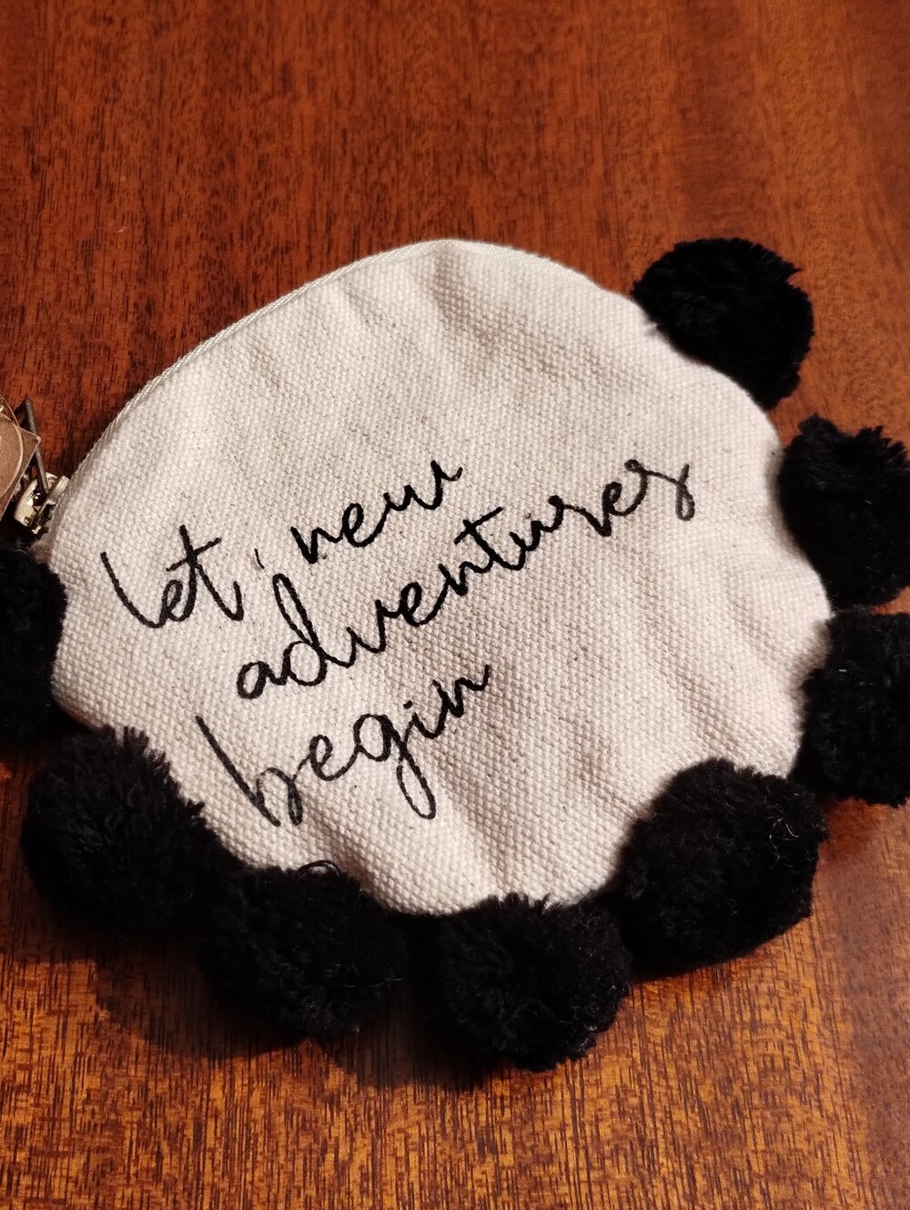 Let New Adventures Begin Cotton Pom-Pom Coin Purse - Black